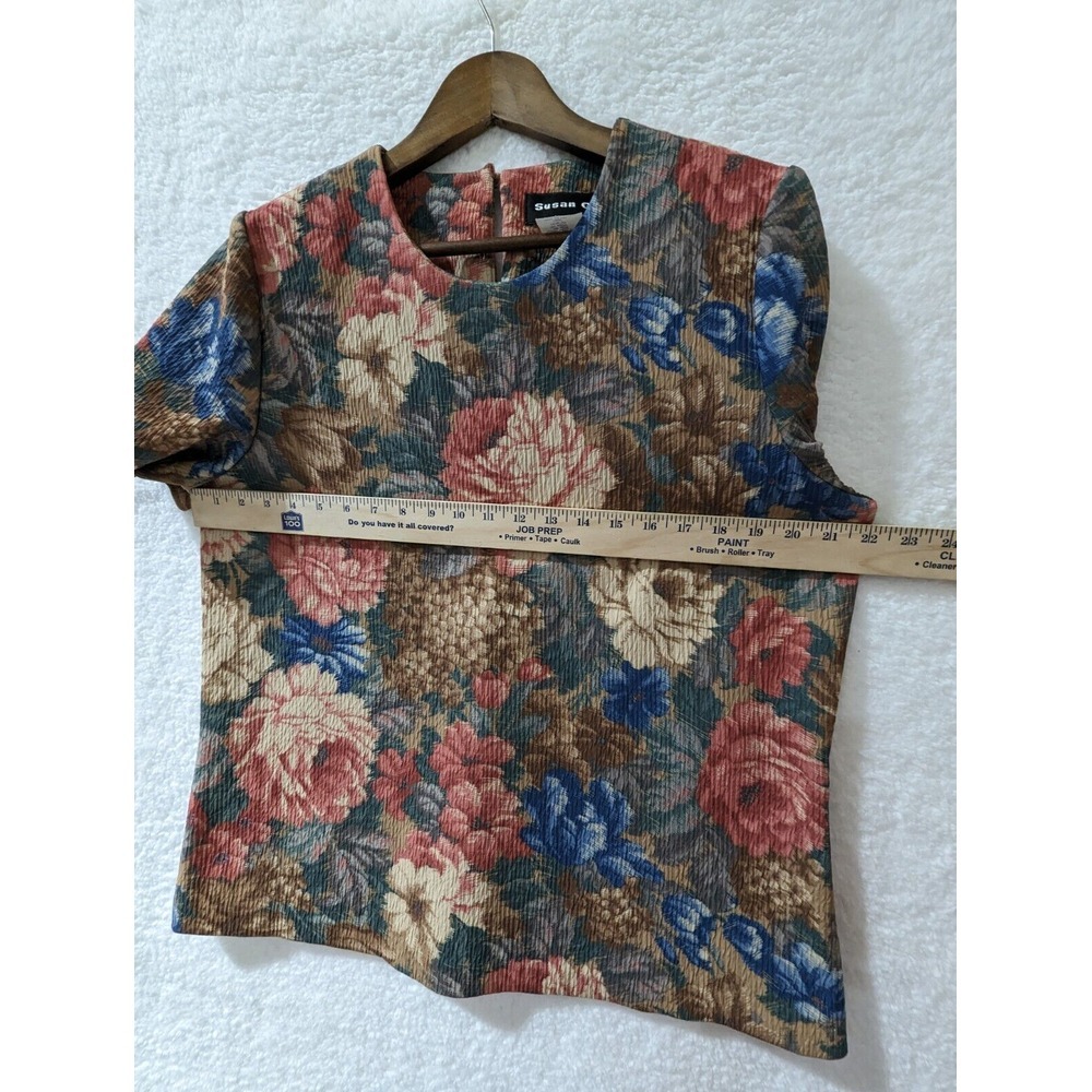 Vintage Susan Graver Blouse Multicolored Flower Print Made‎ In USA L - Picture 6 of 10